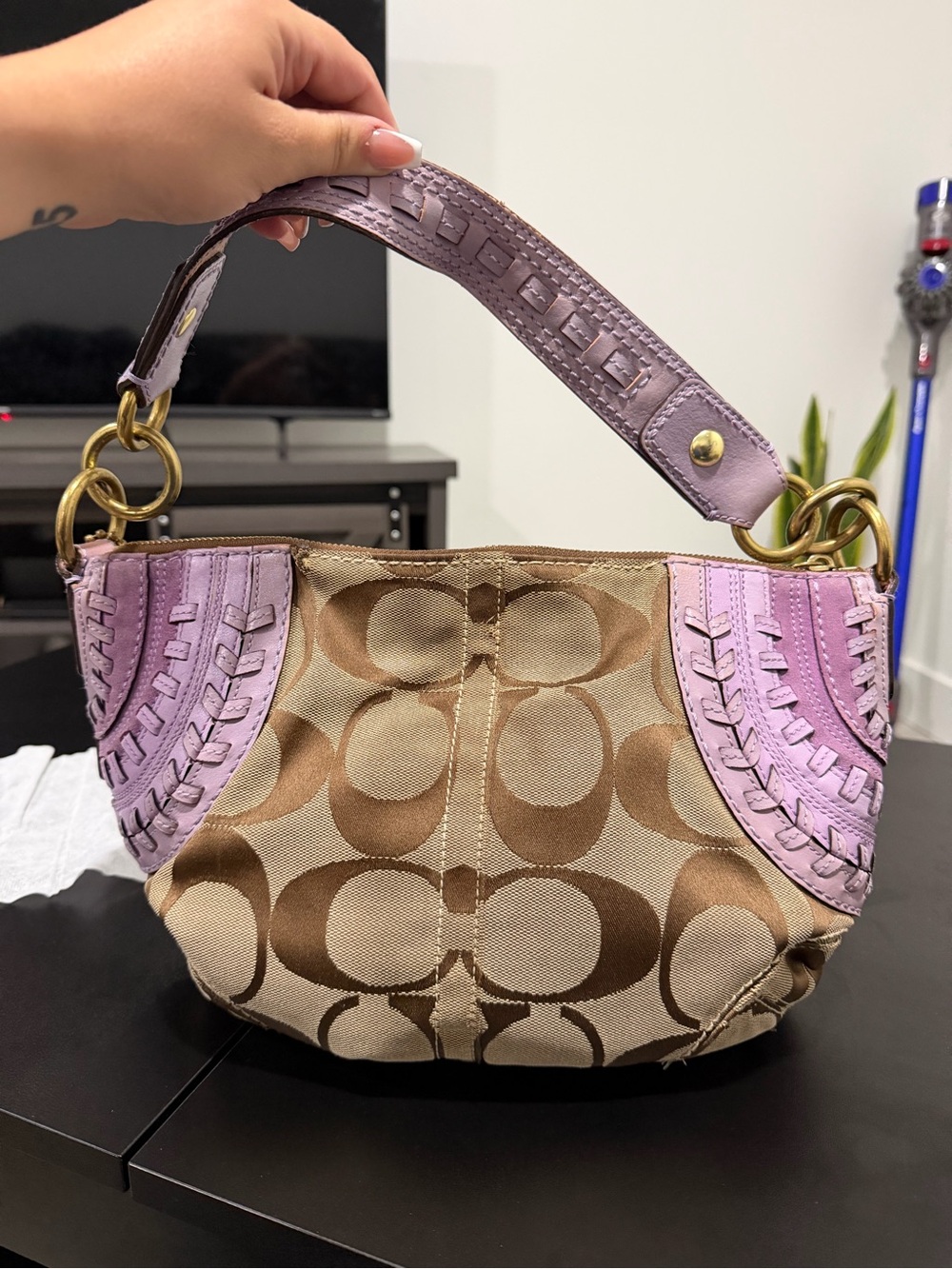 vintage Coach signature monogram canvas hobo bag